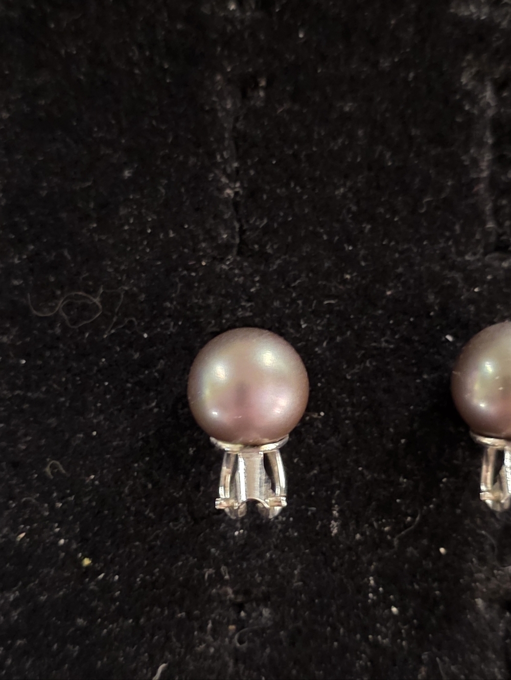Vintage Christian Dior Grey Faux Pearl Omega Back Earrings Silver Tone Signed - Picture 9 of 10